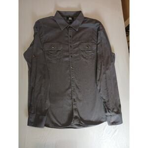 Rock & Republic Shirt Mens Sz XL Button Up Gray Cordouroy Look Long Sleeve A23